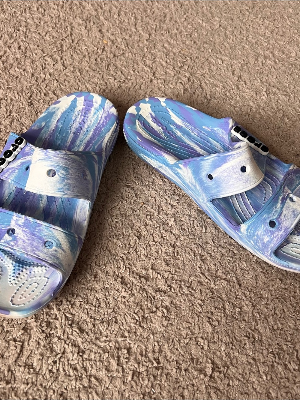 Crocs Marbled Purple & Blue Slide Sandals Size 8W 6M